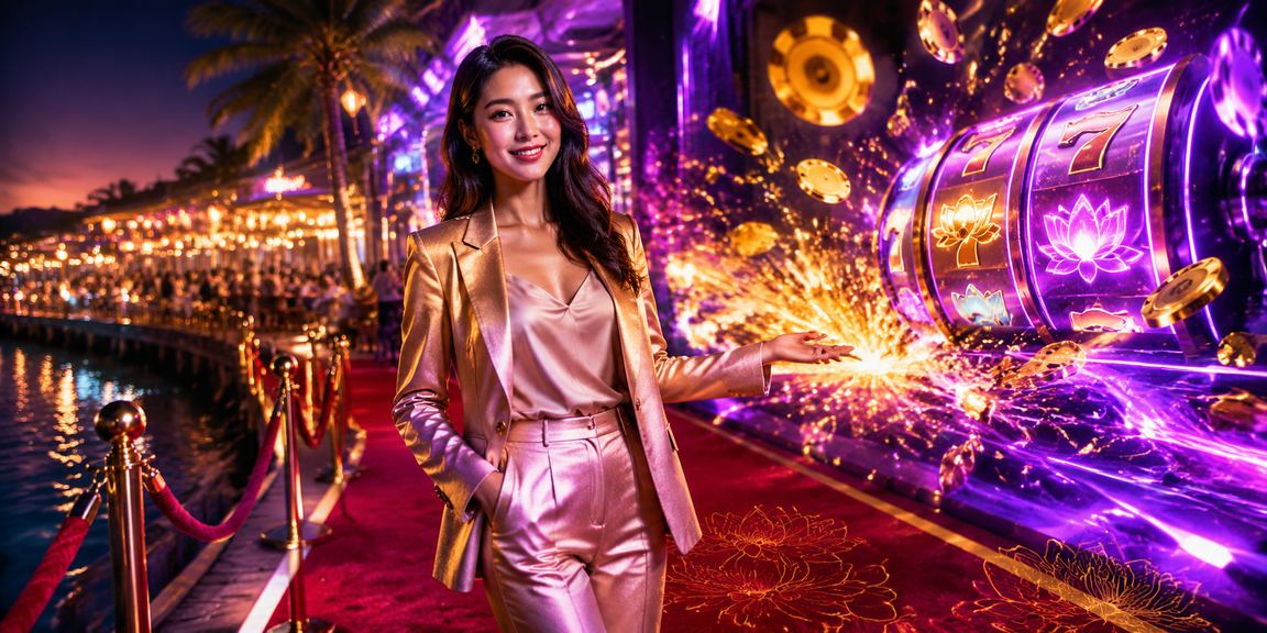 Màn hình slot game neon sáng rực tại khu vực giải trí Phú Quốc ban đêm